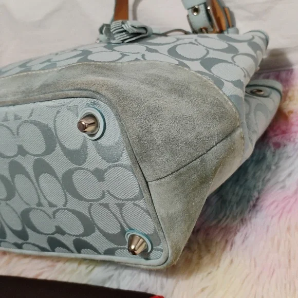 SALE! Auth Coach Denim Y2K Vintage Signature Baby Blue Handbag/Dust Bag - Picture 9 of 15